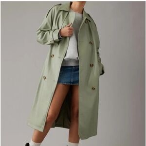 Vegan Leather Sage Green Trench Coat American Eagle